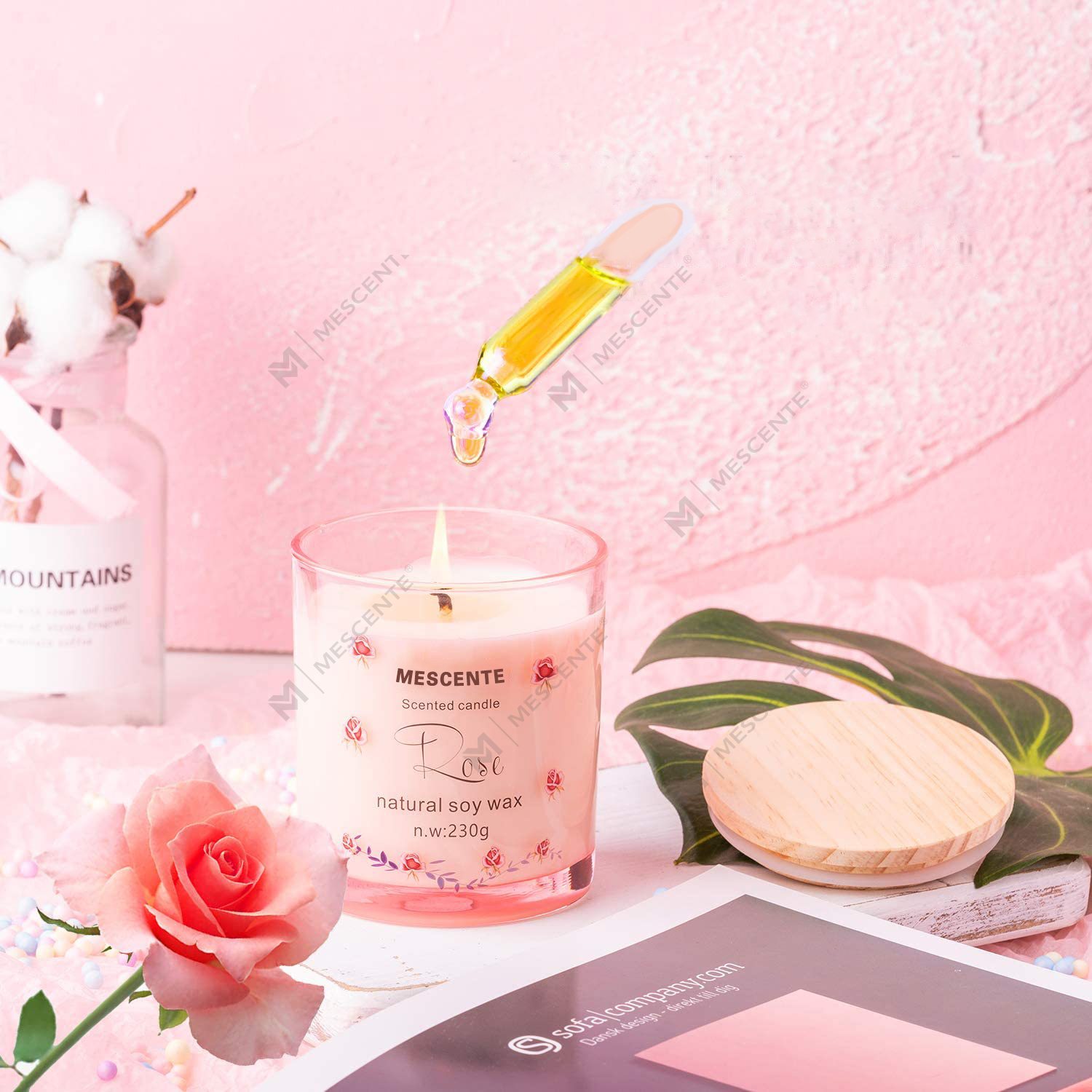 M&Scent Håndlaget luksusglassholder Åndelig keramikksøyle Vaniljeduftlys med krystaller