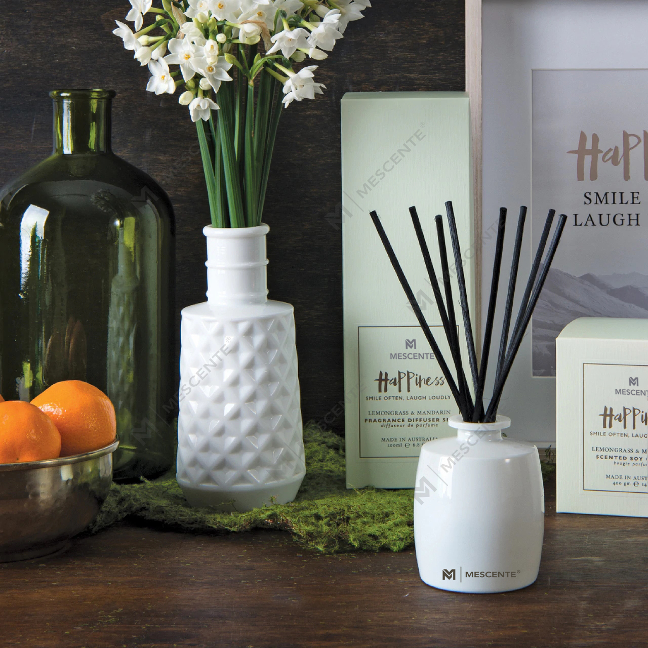M&Scent Large Glass Bottle Home Essentials Aroma Reed Diffuser Gavesett med rottingpinner