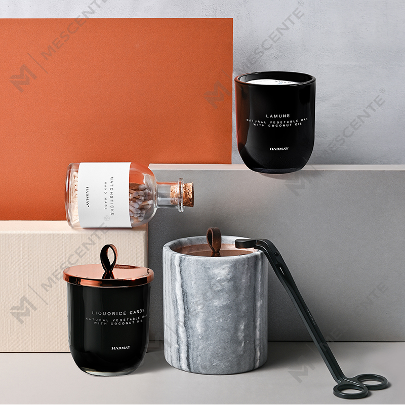 M&Scent Engros Luksus tilpasset dekorasjon Private Label Svart Glass Krystall Duftende soyavokslys