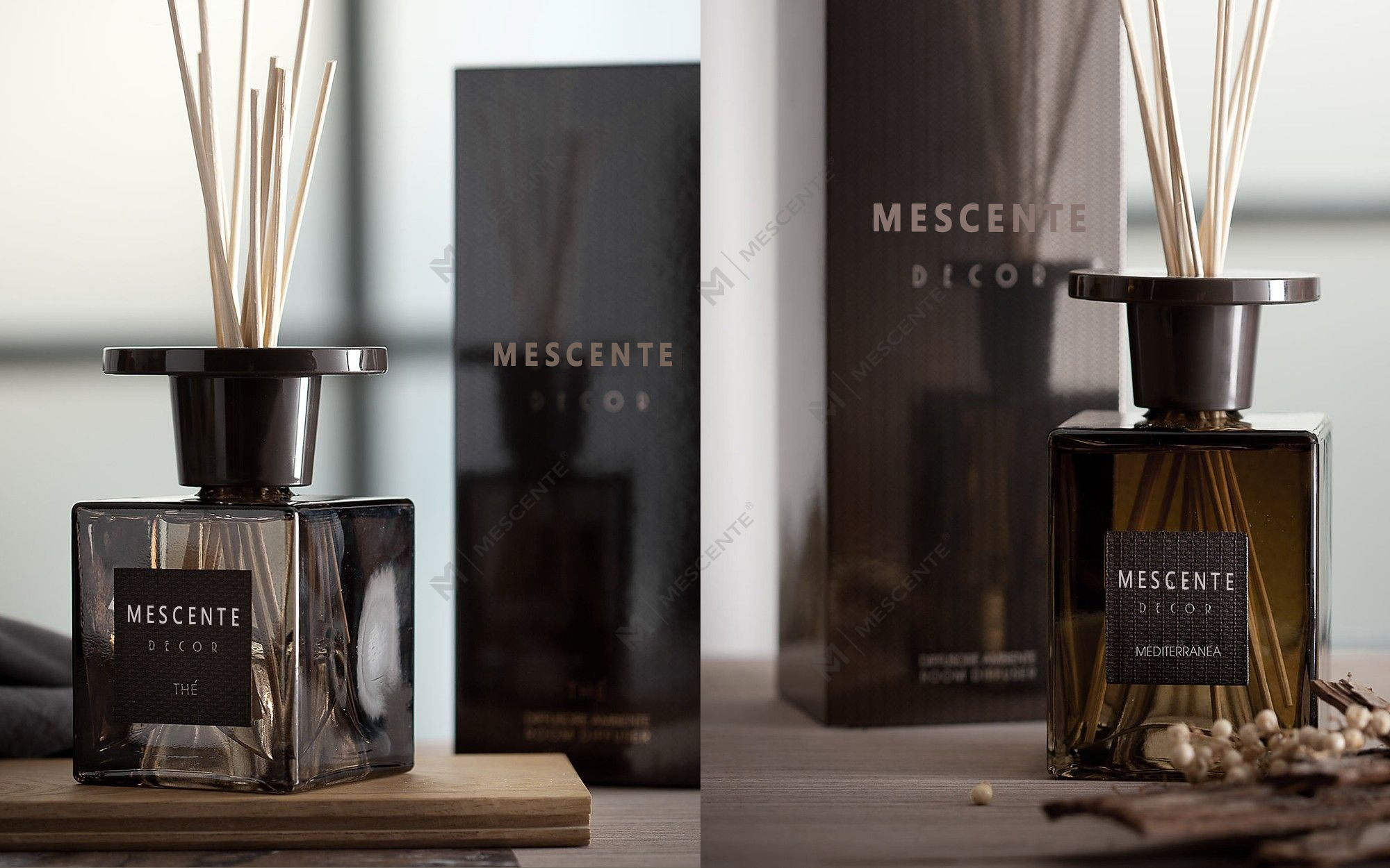 Mescente 2pk 120ml hvit løvetann siv diffuser sett, private label siv diffuser sett