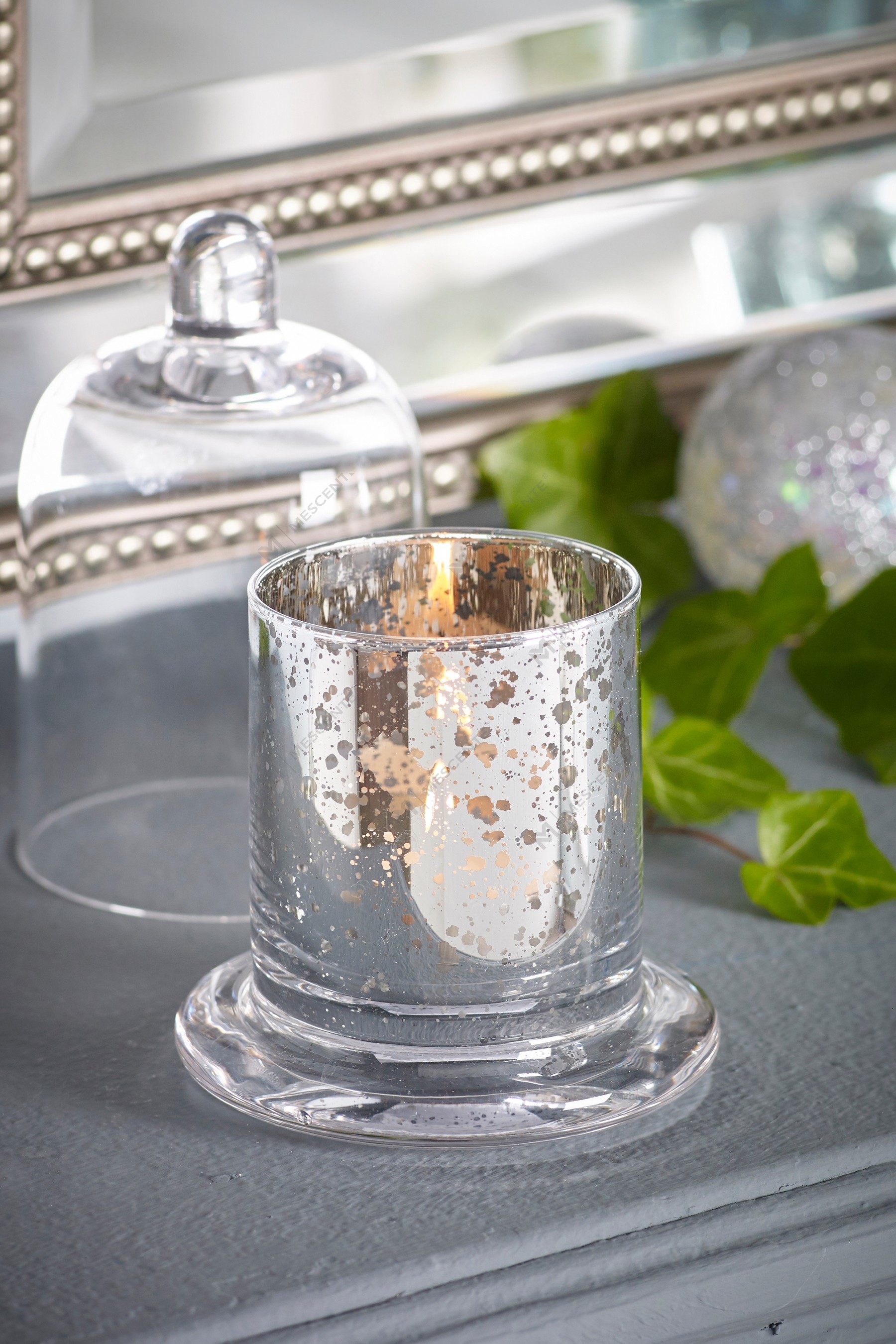 Mescente Luxury Silver Kuppellokk Duftlysholder glasskuppelkrukker