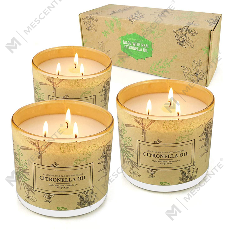 Langvarig 3 Wick-krukke duftende aromaterapi Citronella-oljelyssett for uteplass i hjemmet