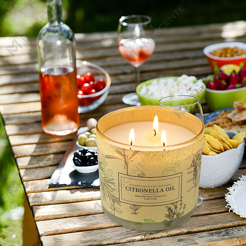 Langvarig 3 Wick-krukke duftende aromaterapi Citronella-oljelyssett for uteplass i hjemmet