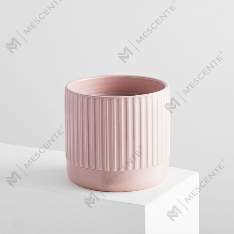Tilpasset butikk selger ingen etikett riflet rosa keramisk trio Amber duftende soyalys