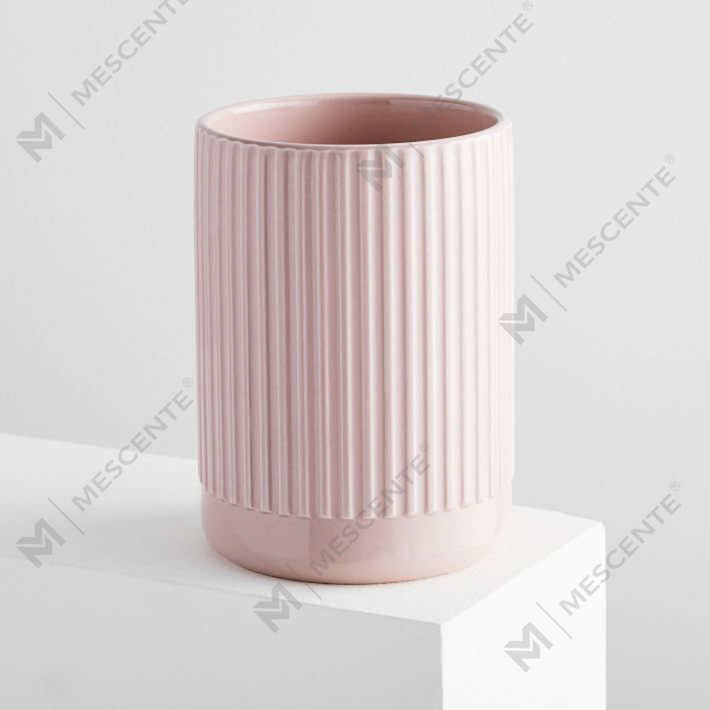 Tilpasset butikk selger ingen etikett riflet rosa keramisk trio Amber duftende soyalys